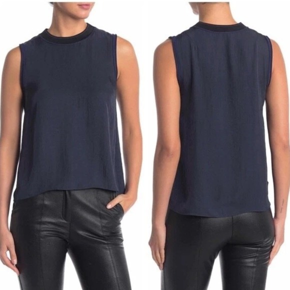 rag & bone Tops - Rag & Bone Sleeveless Ribbed Neck High Low Top Navy Blue XS